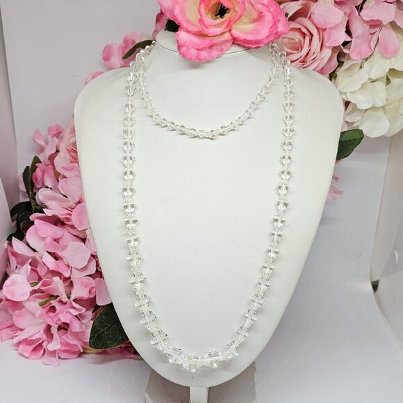 Vintage Graduated Faceted Crystal Beaded Necklace 40" Long - Picture 9 of 12